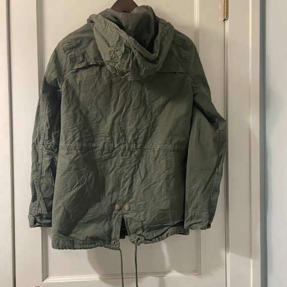 Ambiance Hooded Utility Jacket, Size Small Olive Green Drawstring Waist - Picture 3 of 10